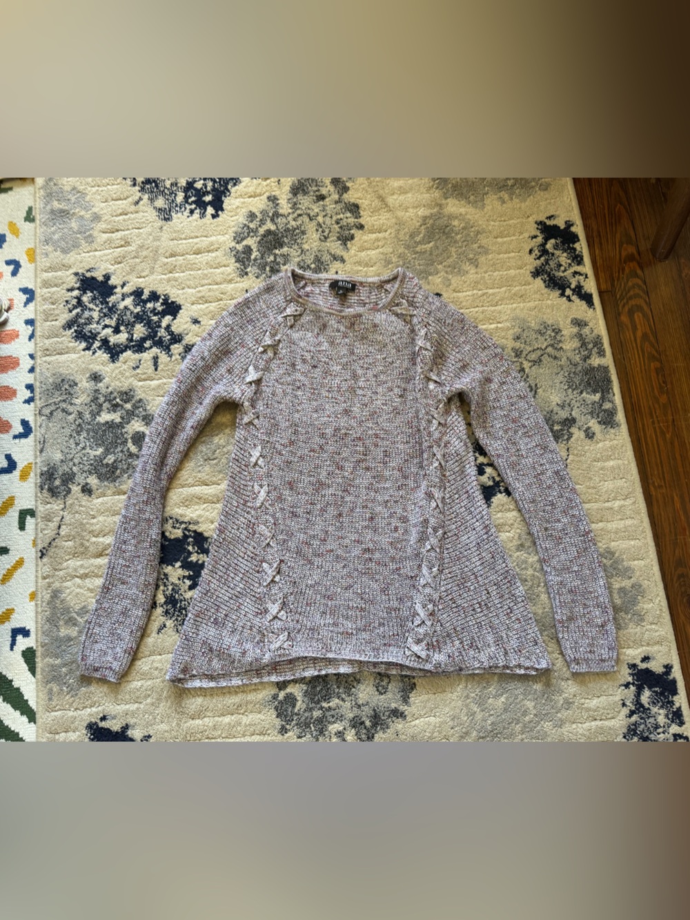 a.n.a Heathered Lavender Cable-Trim Crewneck Sweater